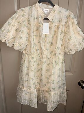 Lovelo Cream Floral Mini Dress with Puff Sleeves